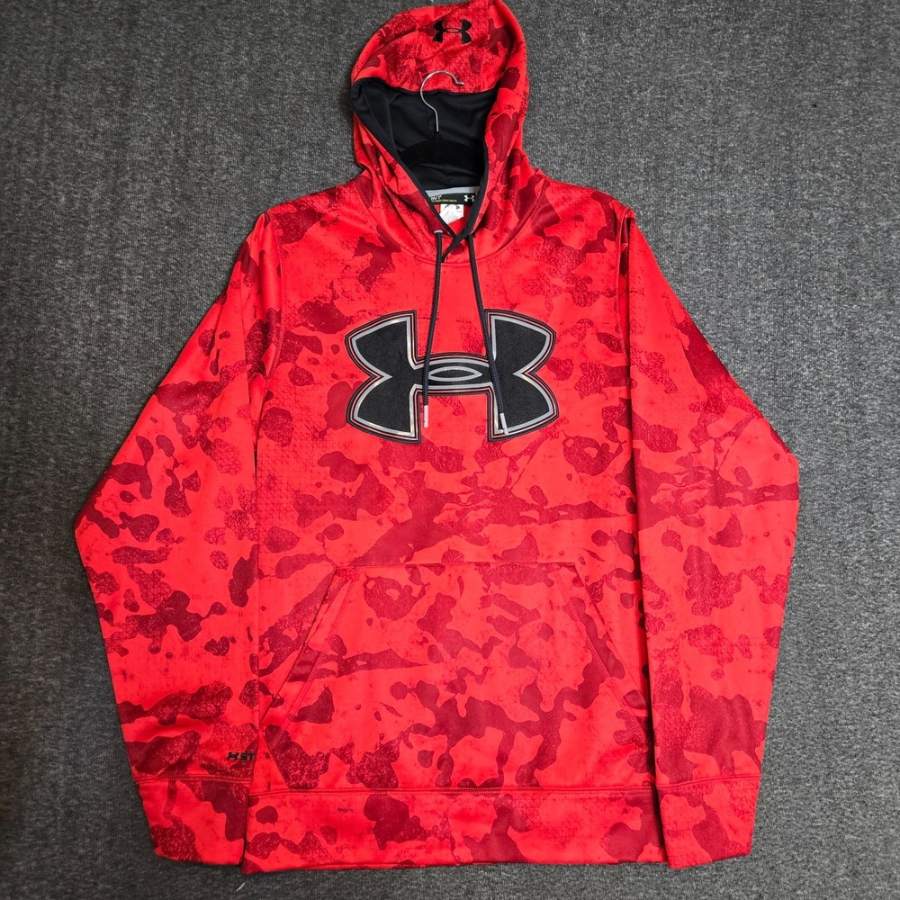UNDER ARMOUR Hoodie Men's S Red Camo STORM Sweatshirt Fleece Pullover Athletic